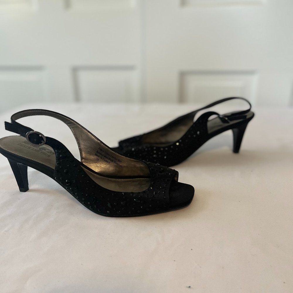 Coach And Four Beaded Shoes Sling- Back Pumps Heel Women's Size 7.5 Black